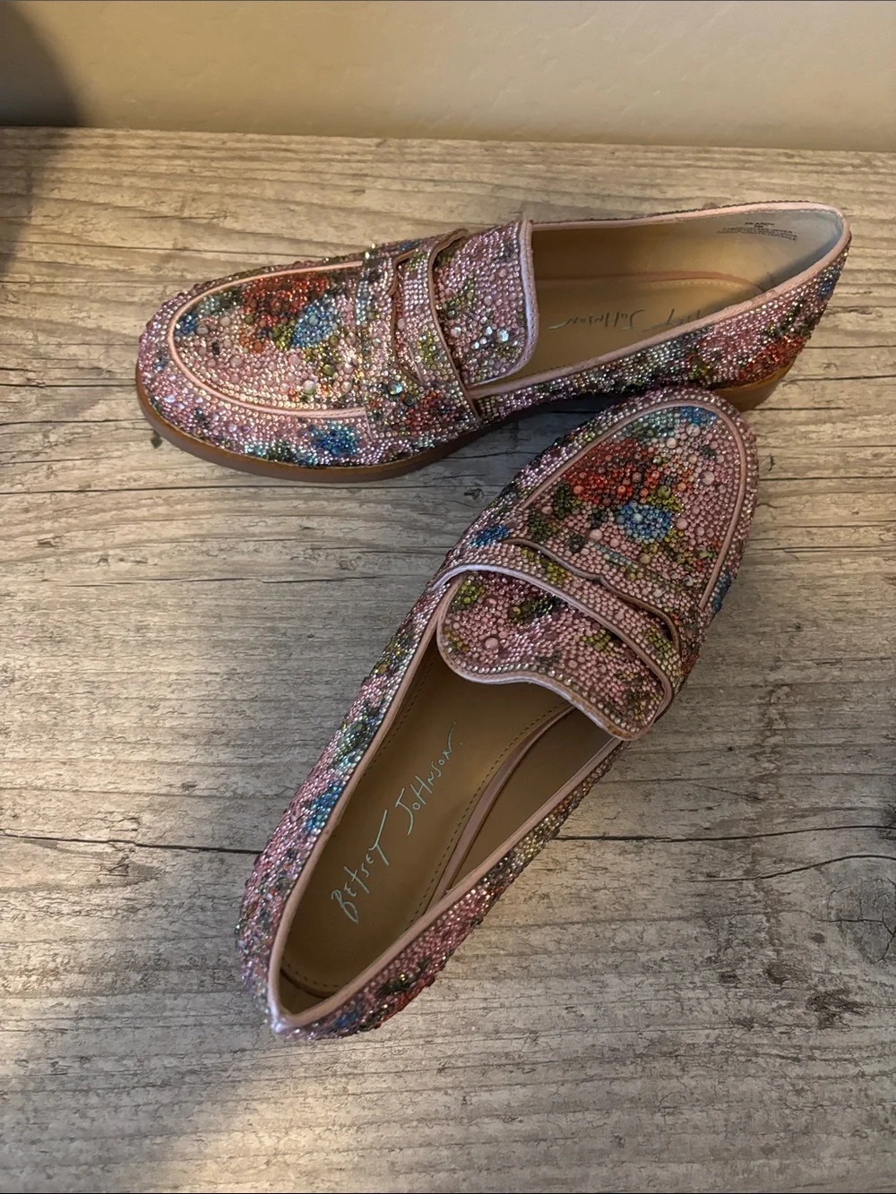 Betsey Johnson Pink Crystal Floral Loafers